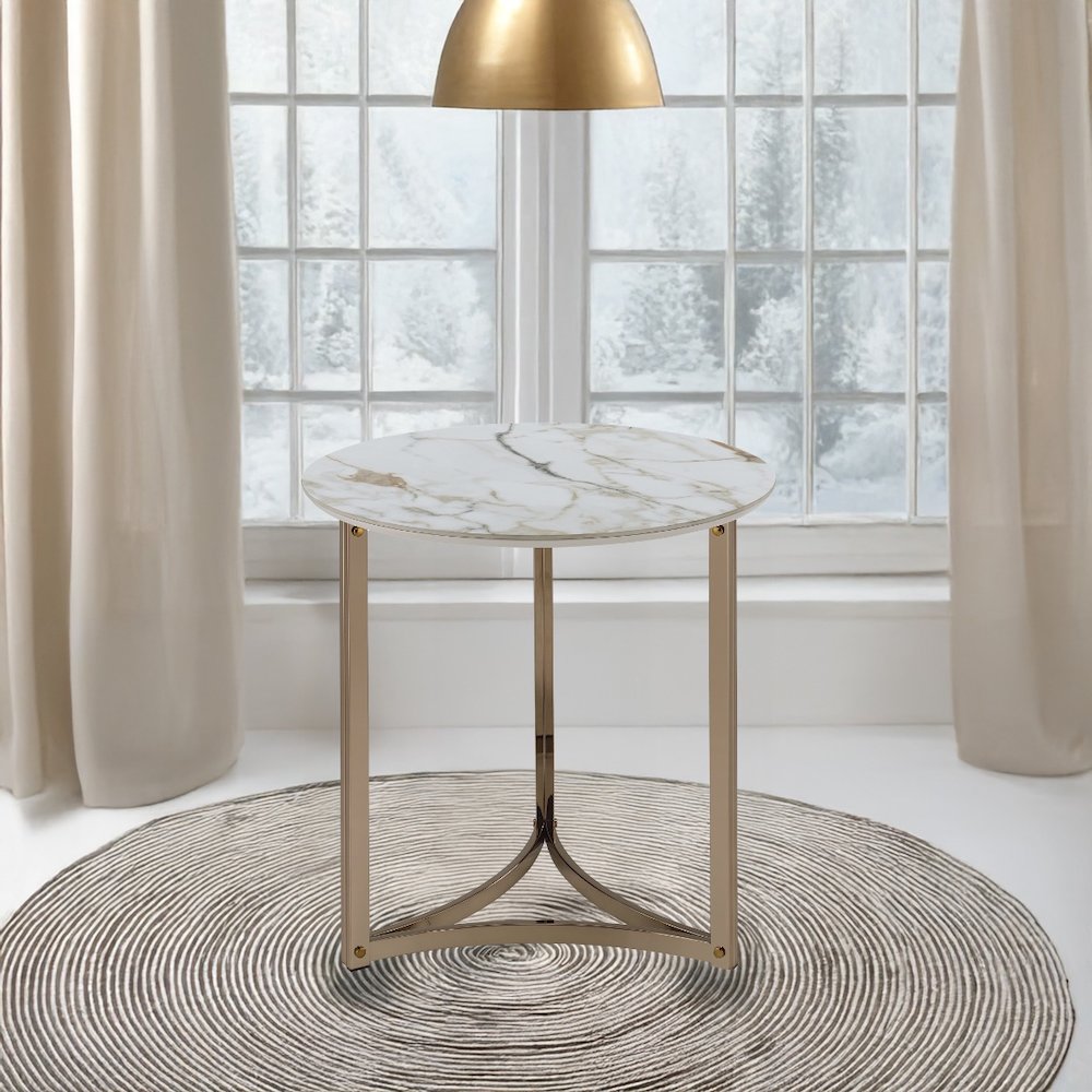 Aziz End Table Sintered Stone Top & Champagne. Picture 1