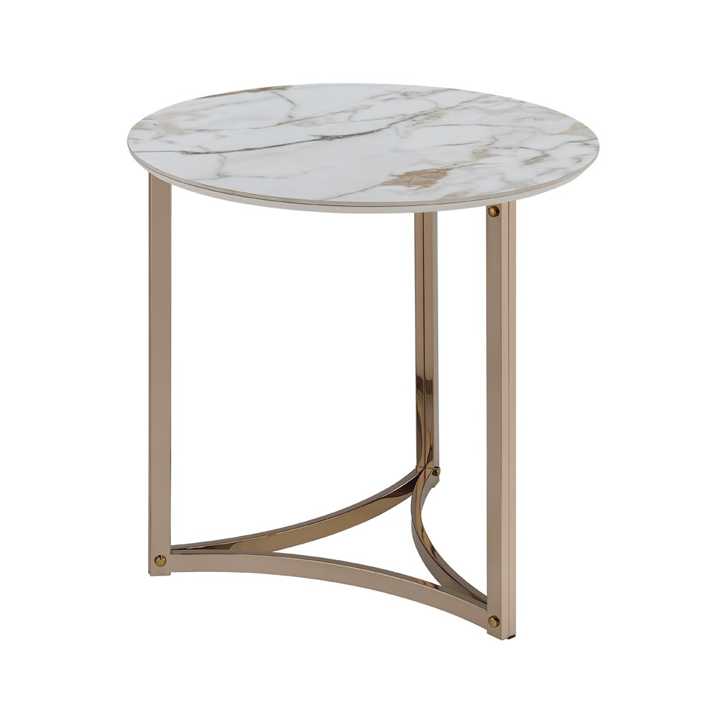 Aziz End Table Sintered Stone Top & Champagne. Picture 2