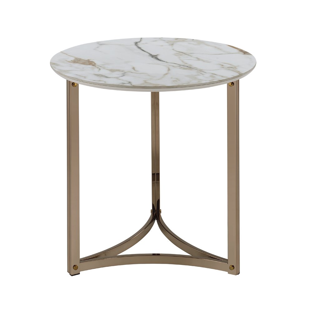 Aziz End Table Sintered Stone Top & Champagne. Picture 3