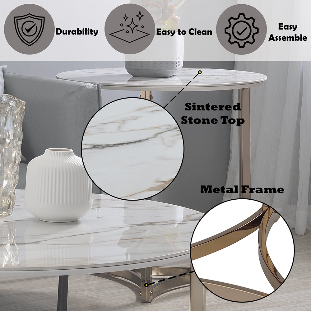 Aziz End Table Sintered Stone Top & Champagne. Picture 5