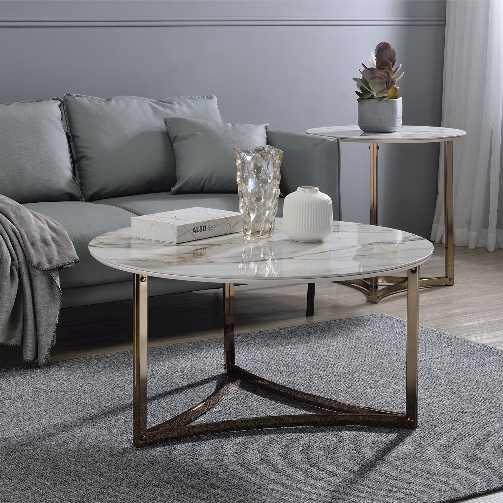 Aziz End Table Sintered Stone Top & Champagne. Picture 6