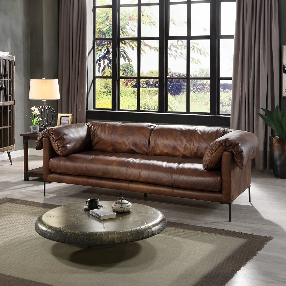 Jaron Sofa Mocha Top Grain Leather. Picture 1