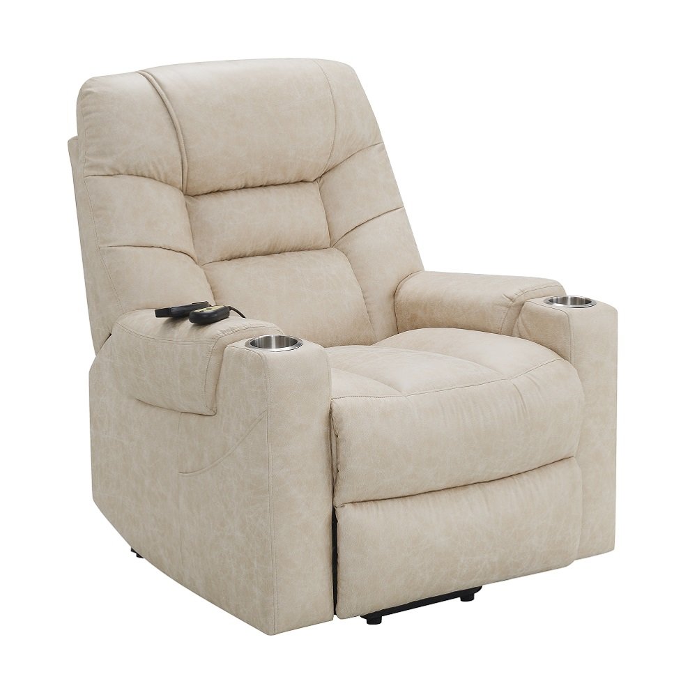 Nairi Power Recliner w/Lift, Heating & Massage Ivory Polished Microfiber. Picture 2