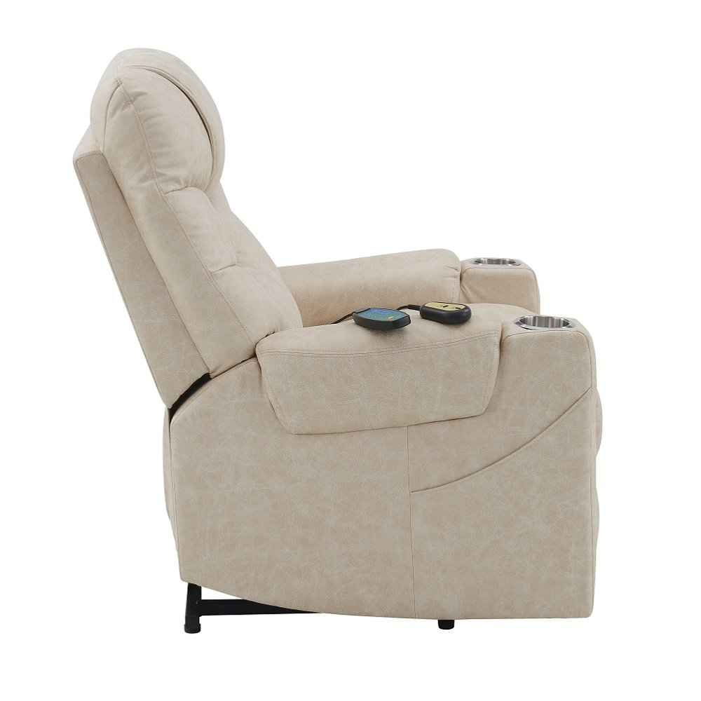 Nairi Power Recliner w/Lift, Heating & Massage Ivory Polished Microfiber. Picture 4