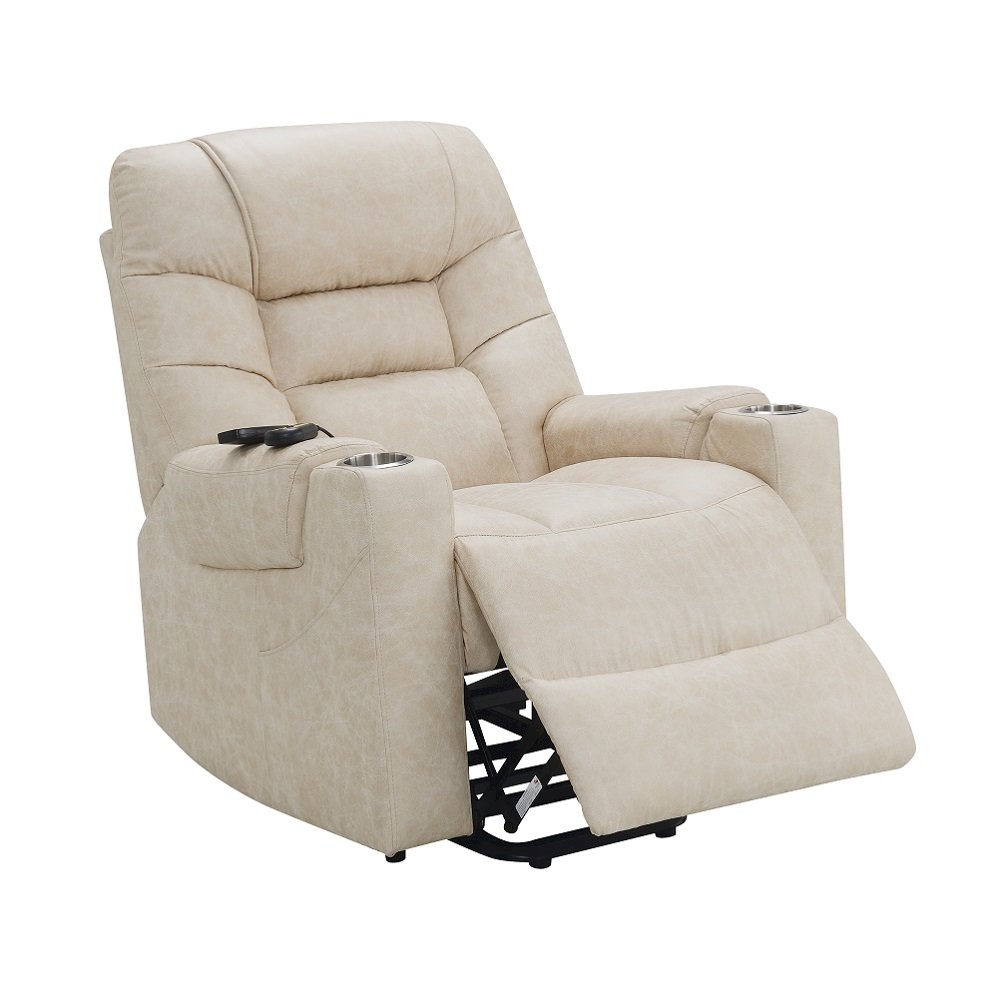Nairi Power Recliner w/Lift, Heating & Massage Ivory Polished Microfiber. Picture 7