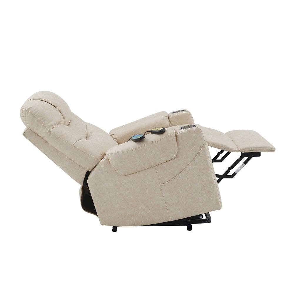 Nairi Power Recliner w/Lift, Heating & Massage Ivory Polished Microfiber. Picture 8