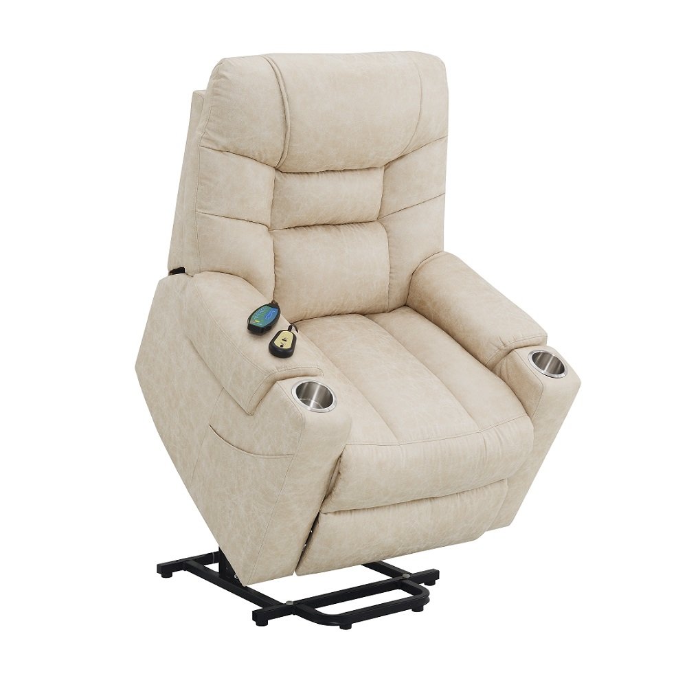 Nairi Power Recliner w/Lift, Heating & Massage Ivory Polished Microfiber. Picture 9