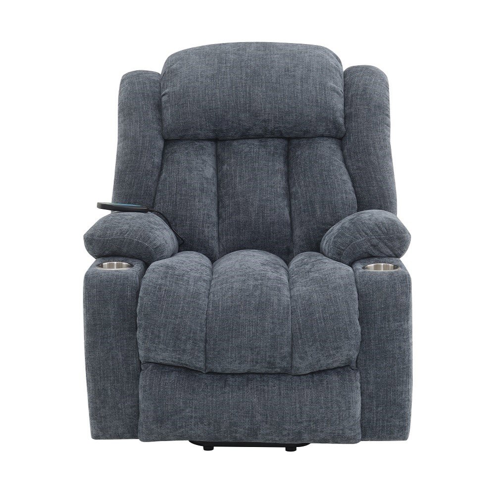 Omarion Power Recliner w/Lift, Heating & Massage Blue Chenille. Picture 3