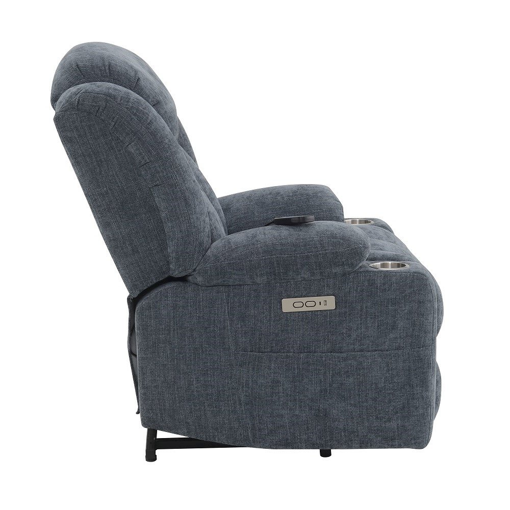 Omarion Power Recliner w/Lift, Heating & Massage Blue Chenille. Picture 4