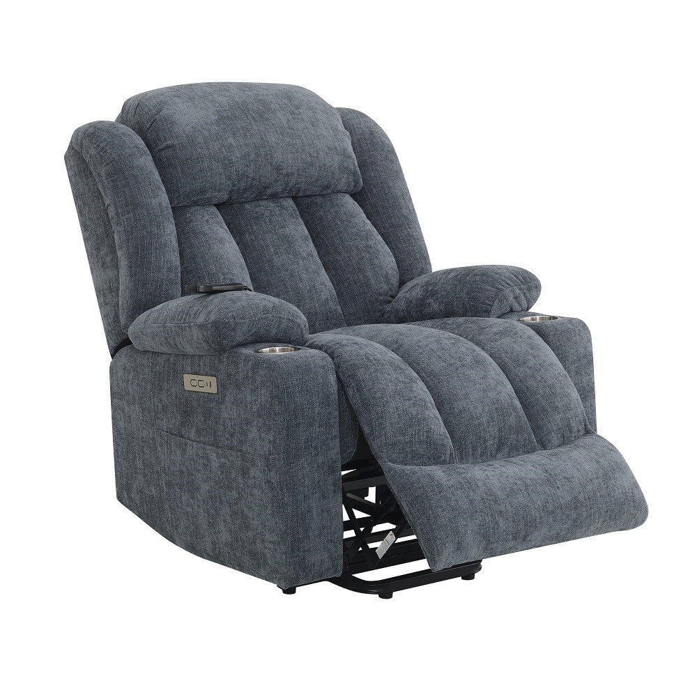 Omarion Power Recliner w/Lift, Heating & Massage Blue Chenille. Picture 7