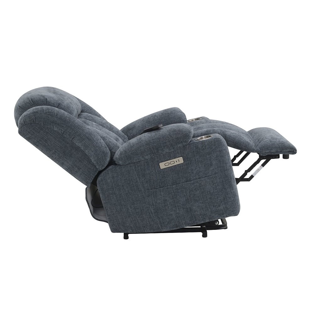 Omarion Power Recliner w/Lift, Heating & Massage Blue Chenille. Picture 8