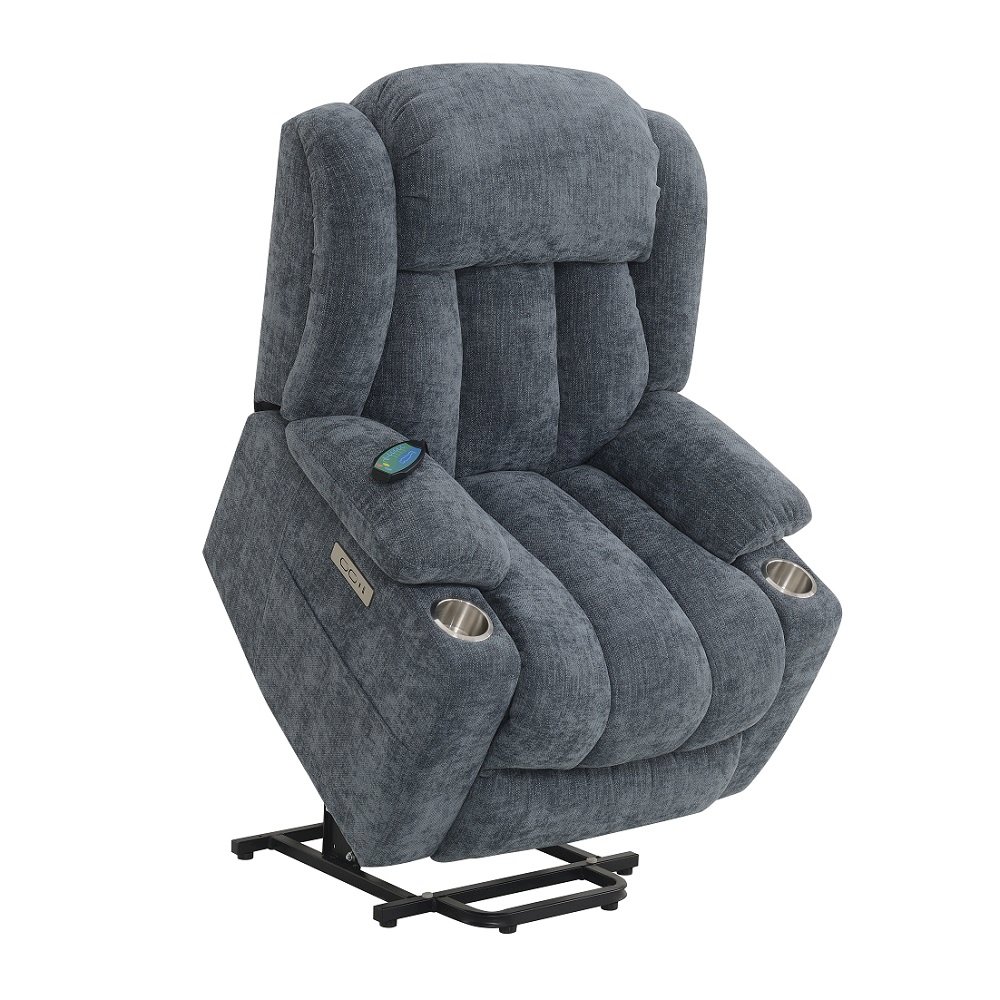 Omarion Power Recliner w/Lift, Heating & Massage Blue Chenille. Picture 9