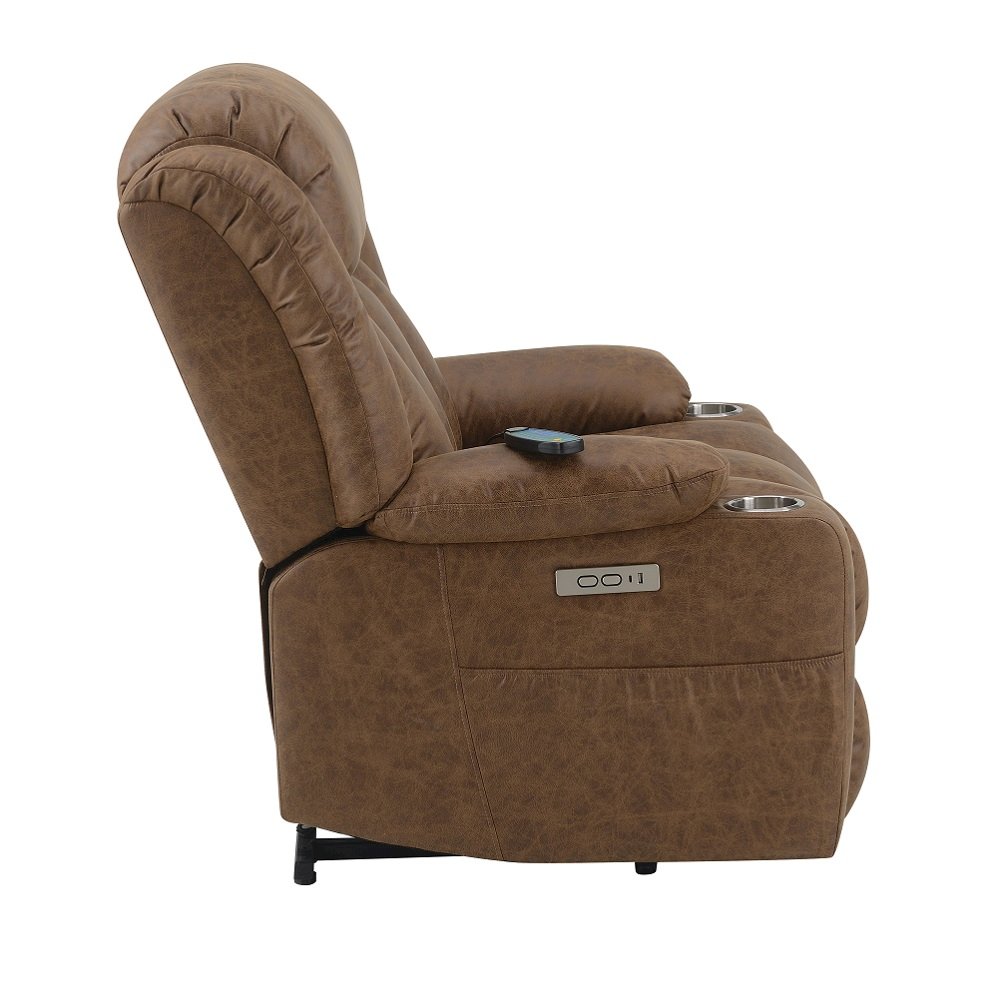 Omarion Power Recliner w/Lift, Heating & Massage Brown Polished Microfiber. Picture 5