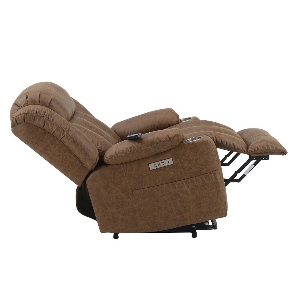 Omarion Power Recliner w/Lift, Heating & Massage Brown Polished Microfiber. Picture 8