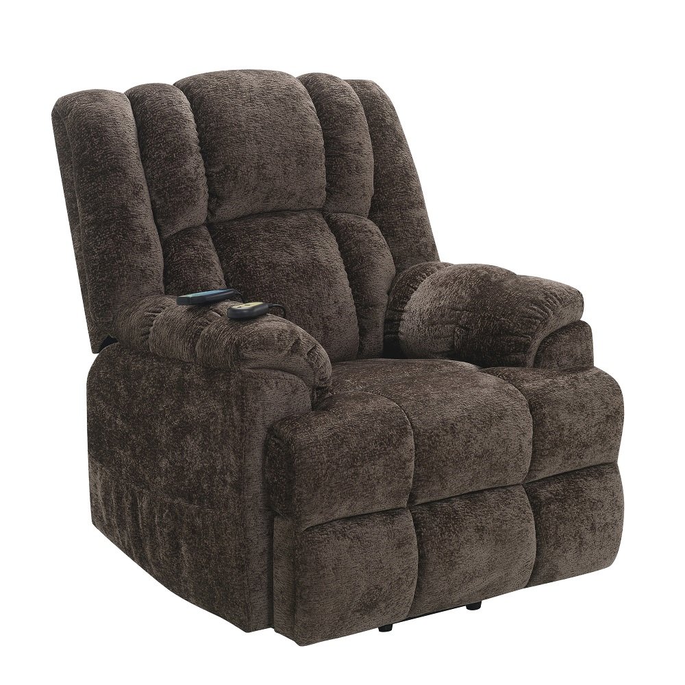 Pacay Power Recliner w/Lift, Heating & Massage Brown Chenille. Picture 2