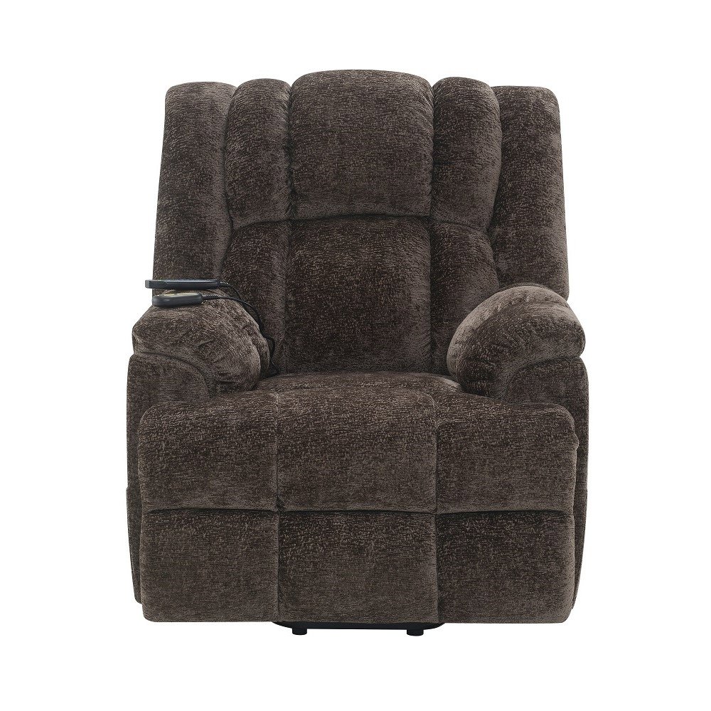 Pacay Power Recliner w/Lift, Heating & Massage Brown Chenille. Picture 3