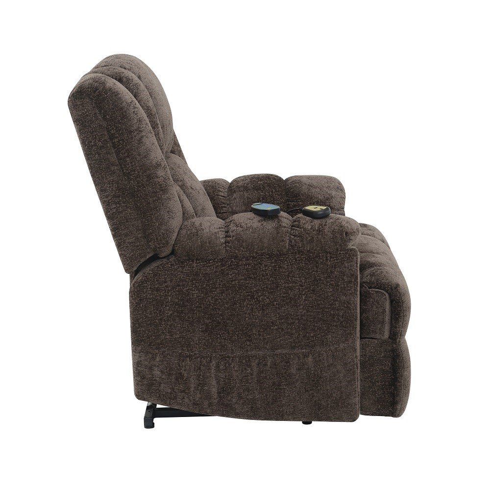 Pacay Power Recliner w/Lift, Heating & Massage Brown Chenille. Picture 4