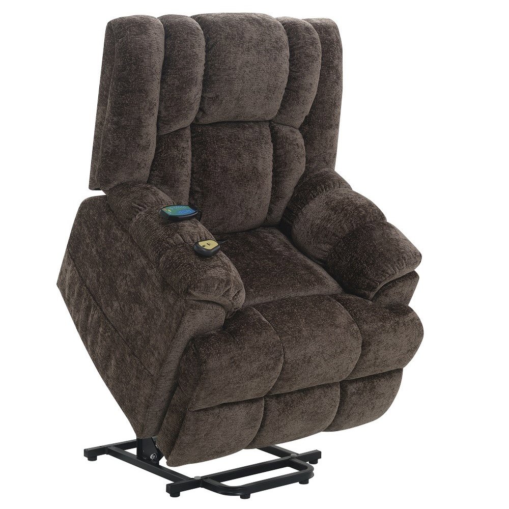 Pacay Power Recliner w/Lift, Heating & Massage Brown Chenille. Picture 8