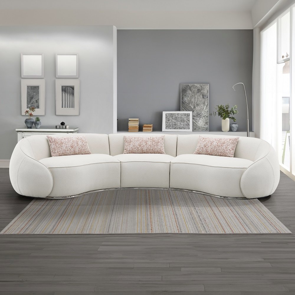 Sahara Sectional Sofa w/3 Pillows Beige Boucle. Picture 1