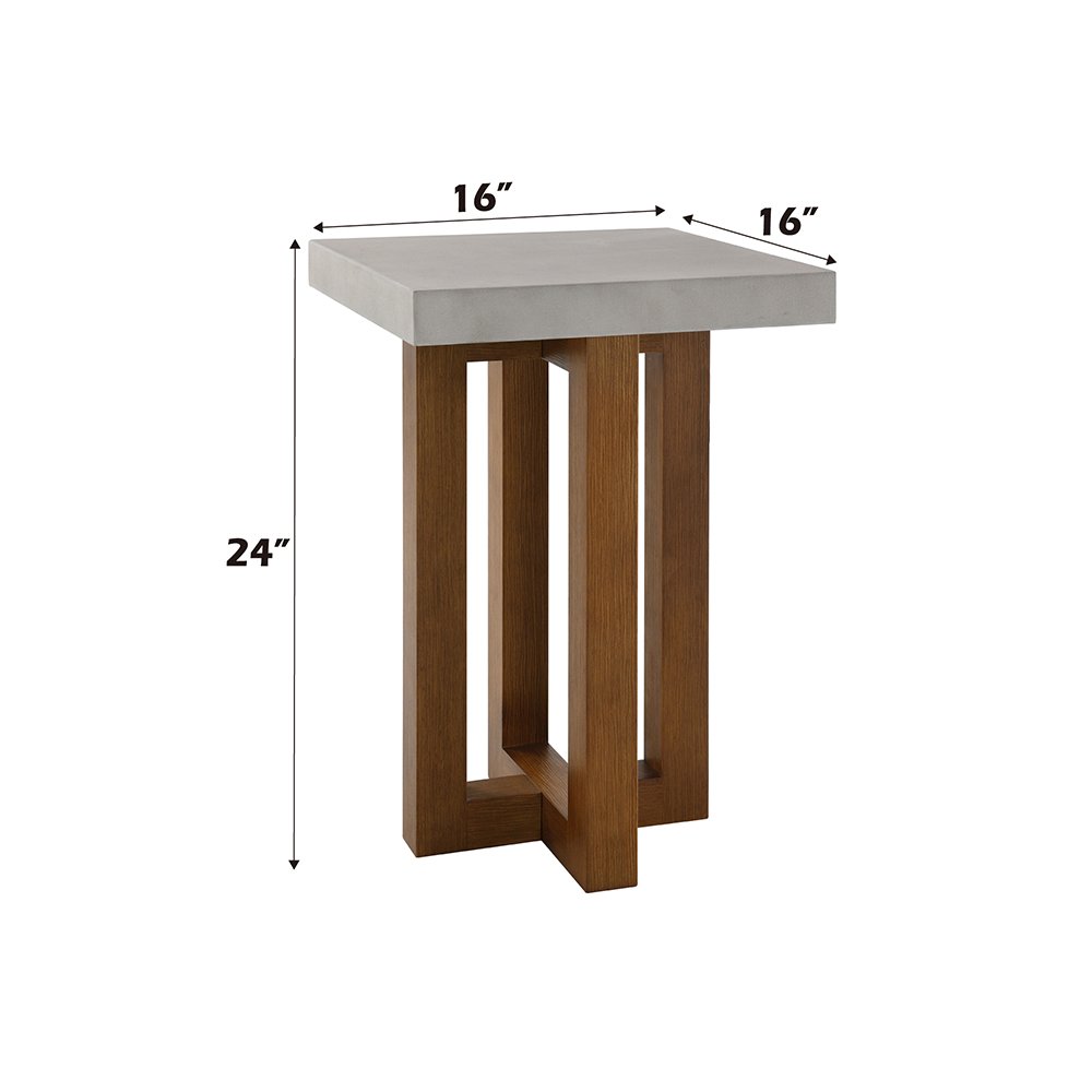 Keven End Table Faux Concrete Top & Walnut. Picture 6