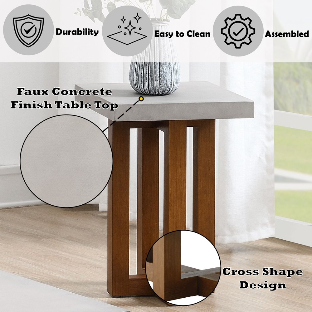 Keven End Table Faux Concrete Top & Walnut. Picture 7