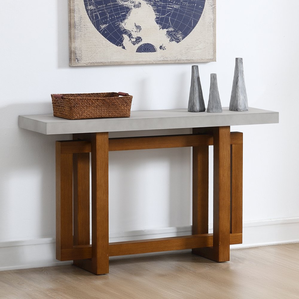 Keven Sofa Table Faux Concrete Top & Walnut. Picture 1