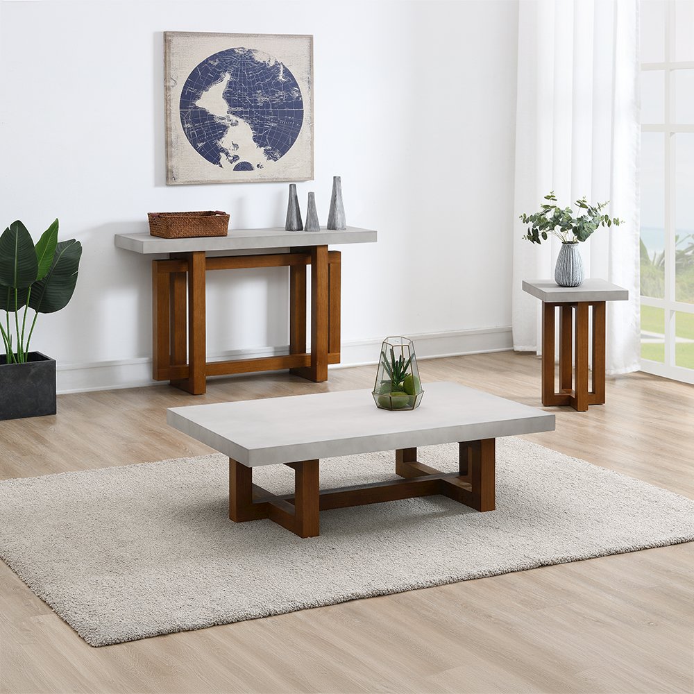 Keven Sofa Table Faux Concrete Top & Walnut. Picture 5
