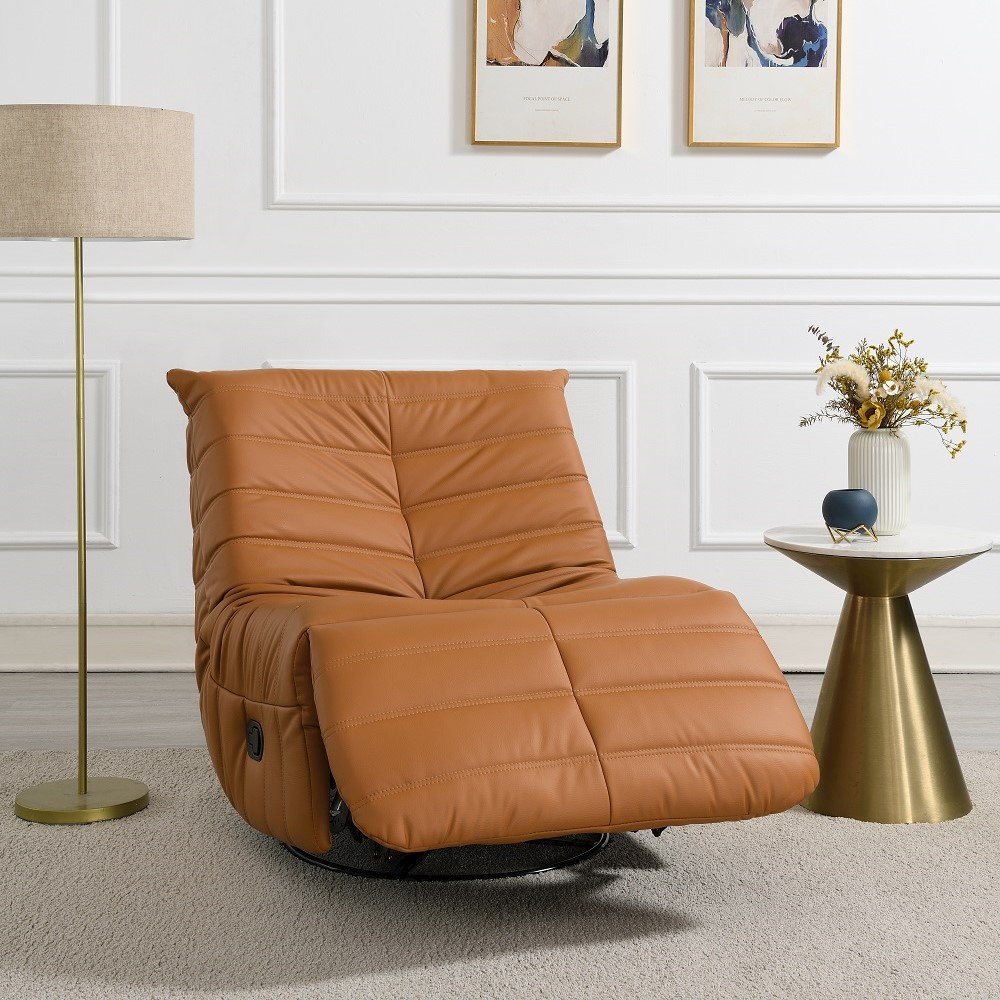 Talmon Glider Recliner w/Swivel Orange Synthetic Leather. Picture 1