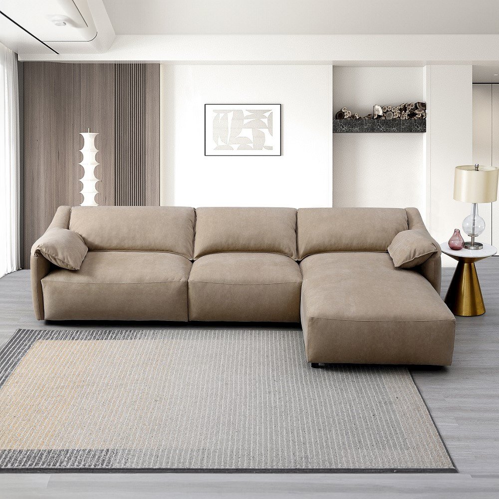 Veata Sectional Sofa Light Brown Suede. Picture 1