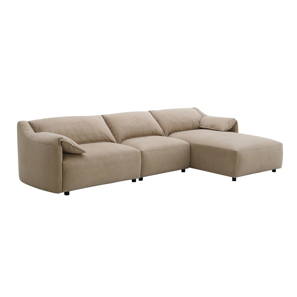 Veata Sectional Sofa Light Brown Suede. Picture 2