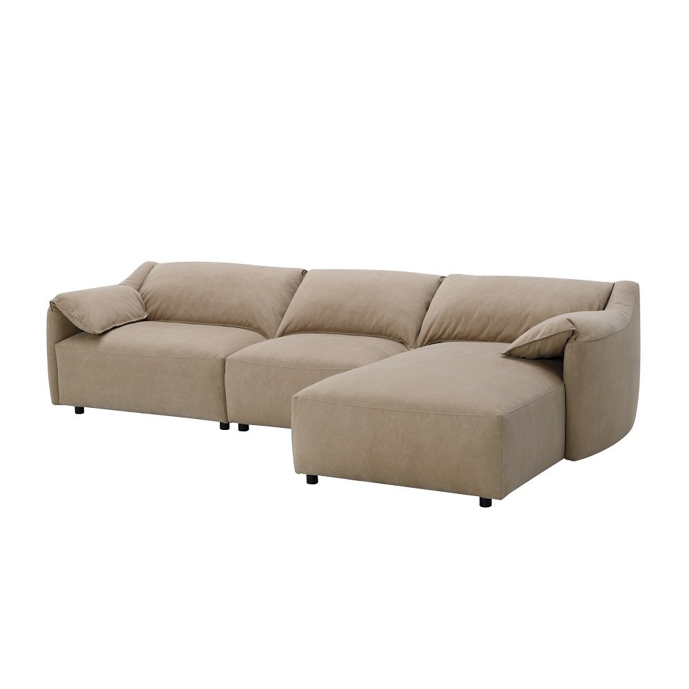 Veata Sectional Sofa Light Brown Suede. Picture 4