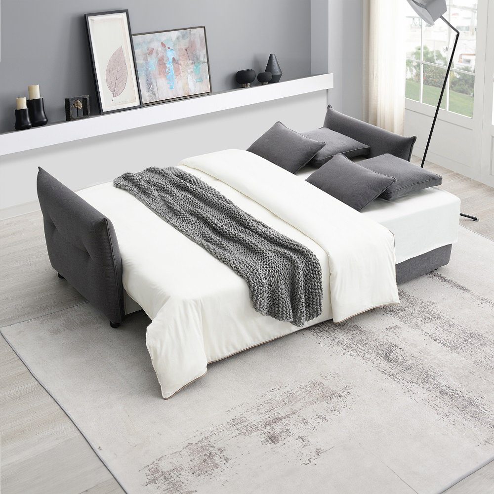 Irina Sofa w/Sleeper, Storage & 4 Pillows Gray Fabric. Picture 7