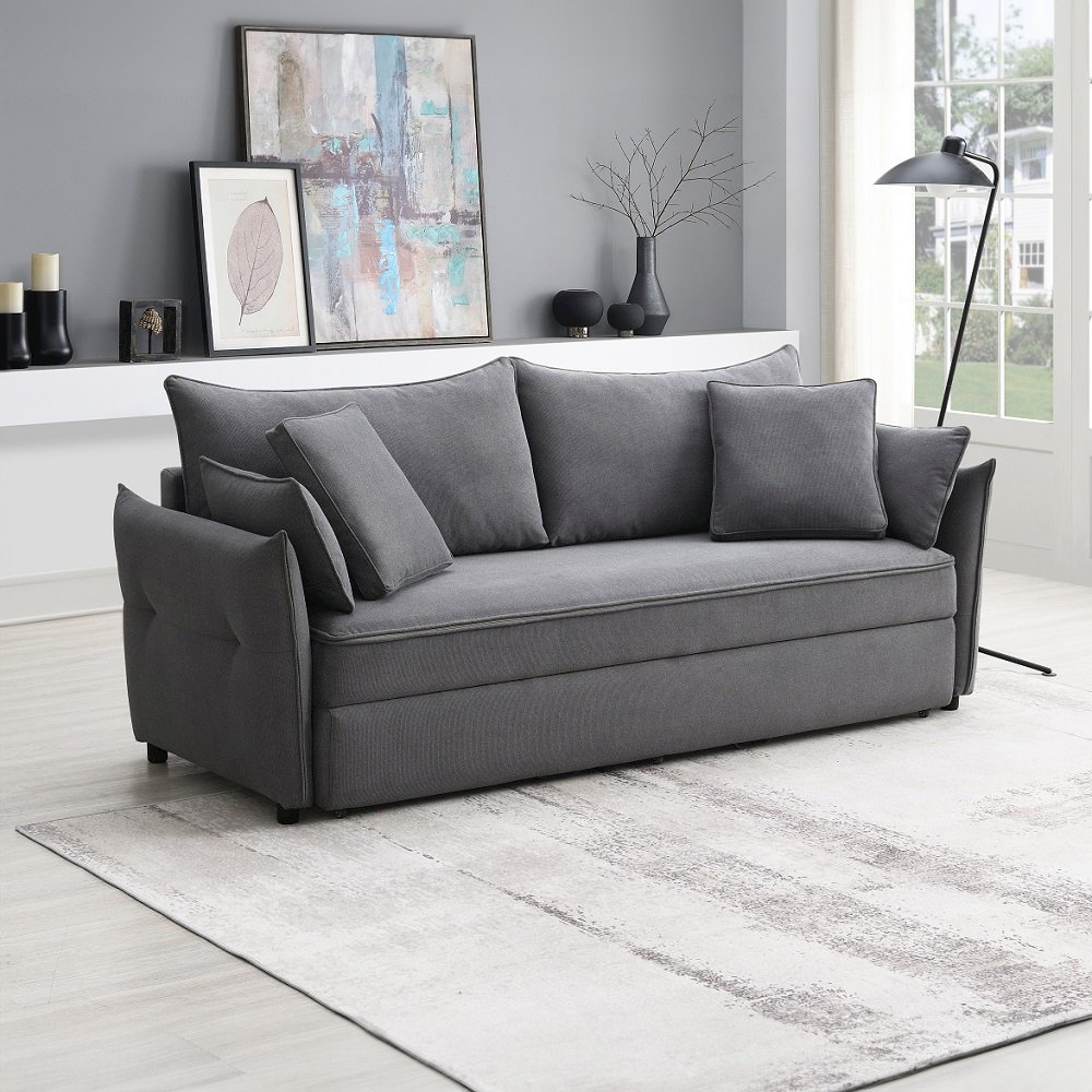 Irina Sofa w/Sleeper, Storage & 4 Pillows Gray Fabric. Picture 1