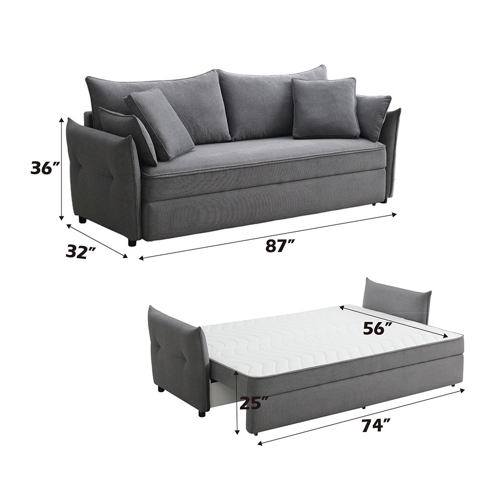 Irina Sofa w/Sleeper, Storage & 4 Pillows Gray Fabric. Picture 9