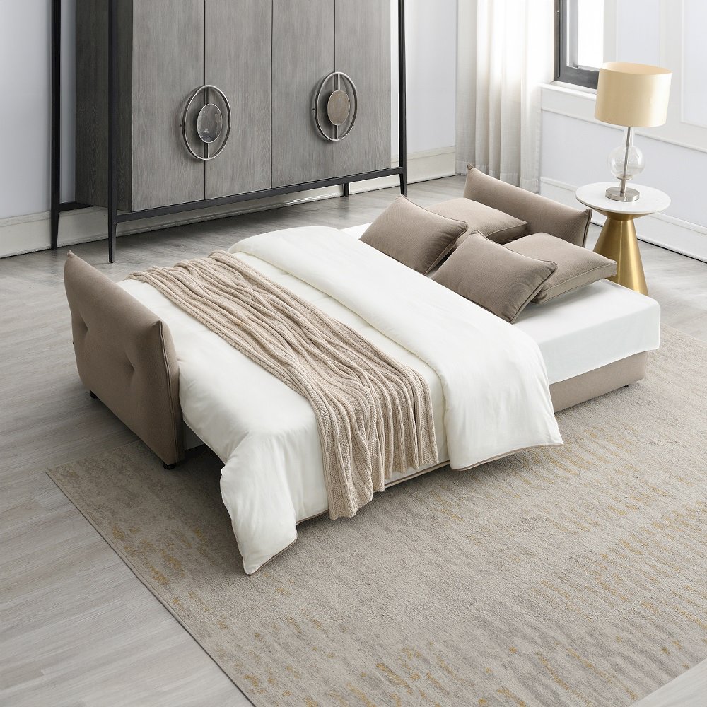 Irina Sofa w/Sleeper, Storage & 4 Pillows Beige Fabric. Picture 7