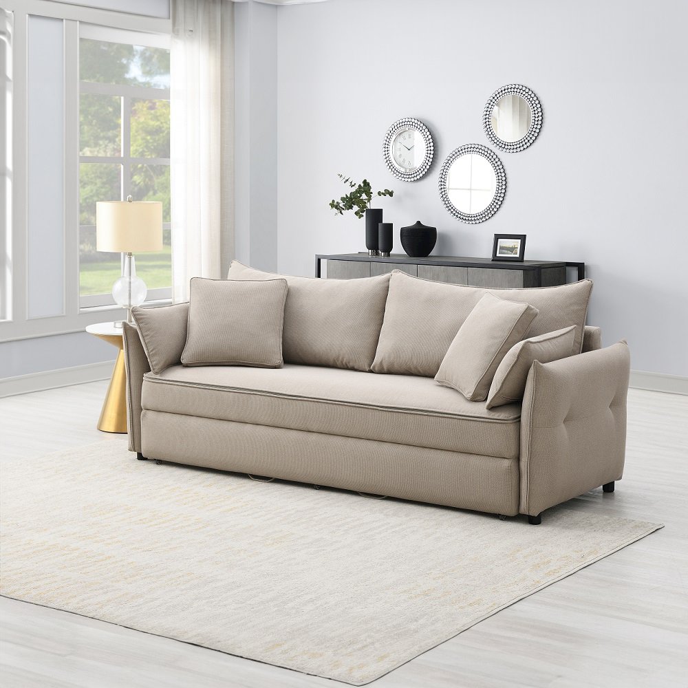 Irina Sofa w/Sleeper, Storage & 4 Pillows Beige Fabric. Picture 1