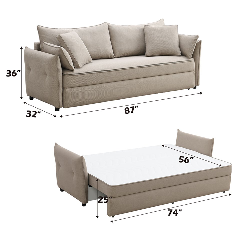 Irina Sofa w/Sleeper, Storage & 4 Pillows Beige Fabric. Picture 9