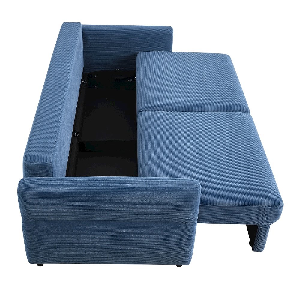 Haran Sofa w/Sleeper, Storage & 2 Pillows Blue Fabric. Picture 2