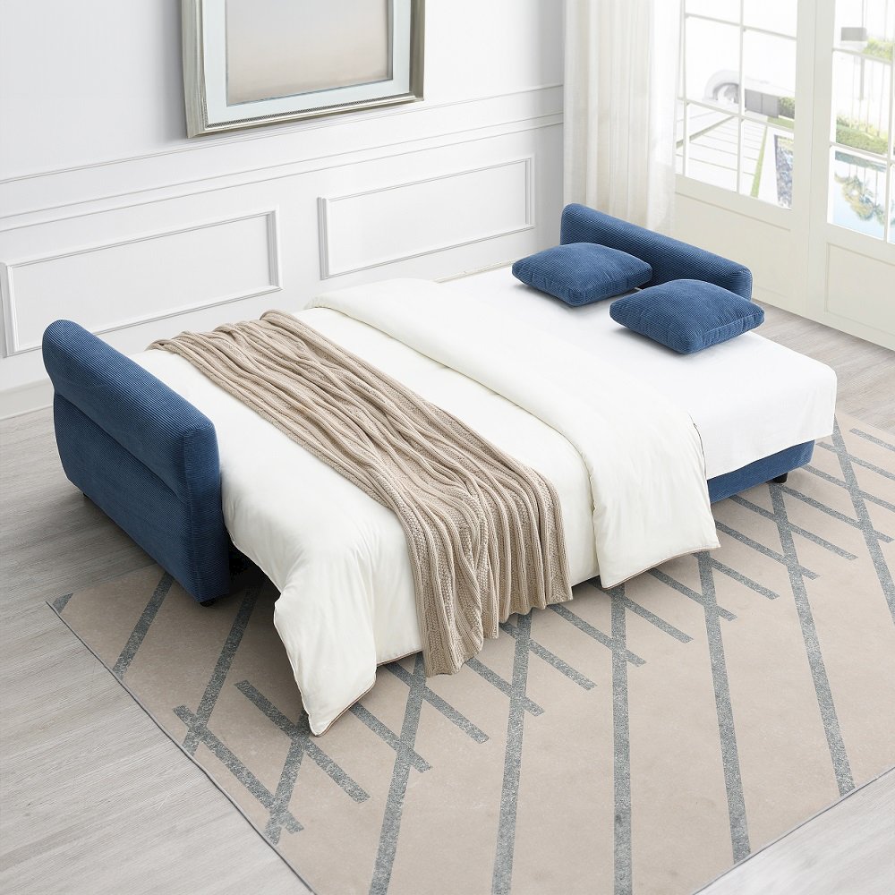 Haran Sofa w/Sleeper, Storage & 2 Pillows Blue Fabric. Picture 7