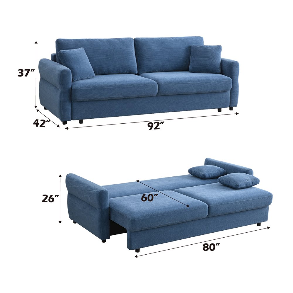 Haran Sofa w/Sleeper, Storage & 2 Pillows Blue Fabric. Picture 9