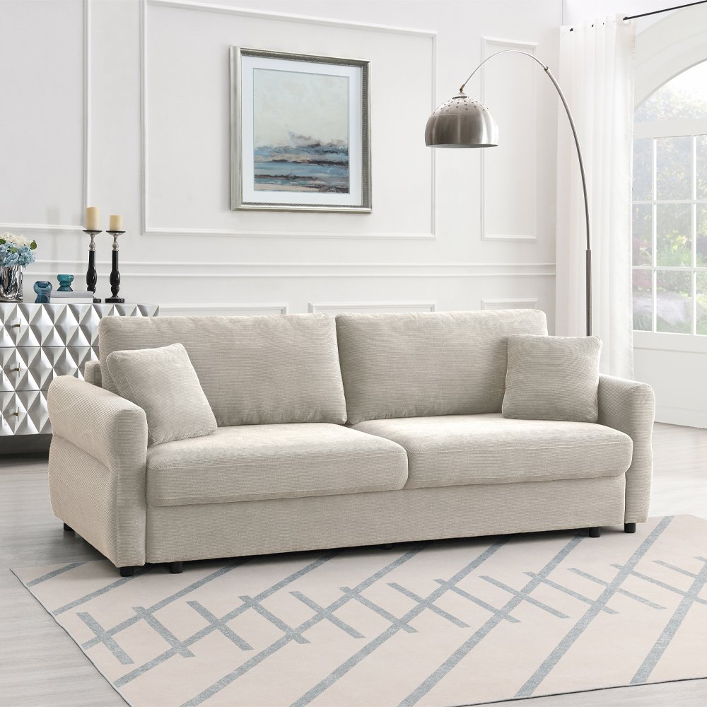 Haran Sofa w/Sleeper, Storage & 2 Pillows Beige Fabric. Picture 2