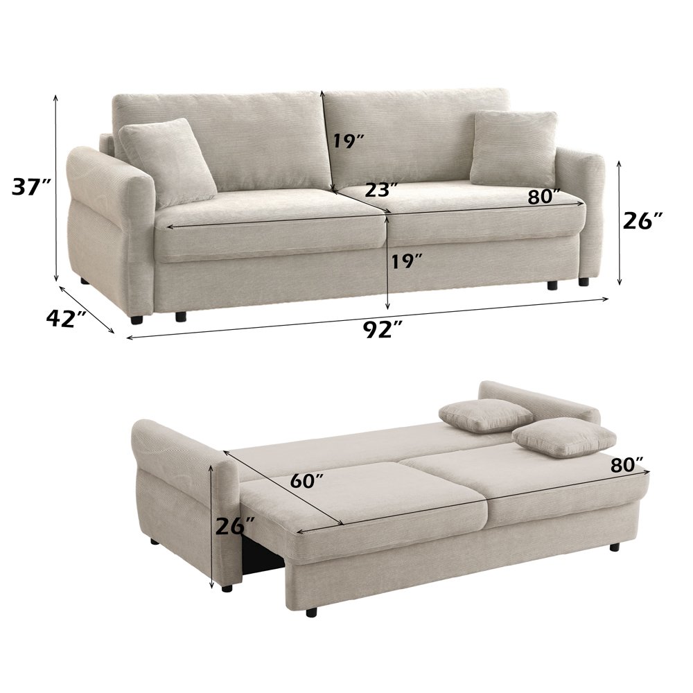 Haran Sofa w/Sleeper, Storage & 2 Pillows Beige Fabric. Picture 9
