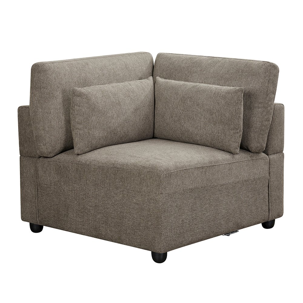 Rylie Modular - Wedge w/3 Pillows Brown Linen. Picture 2