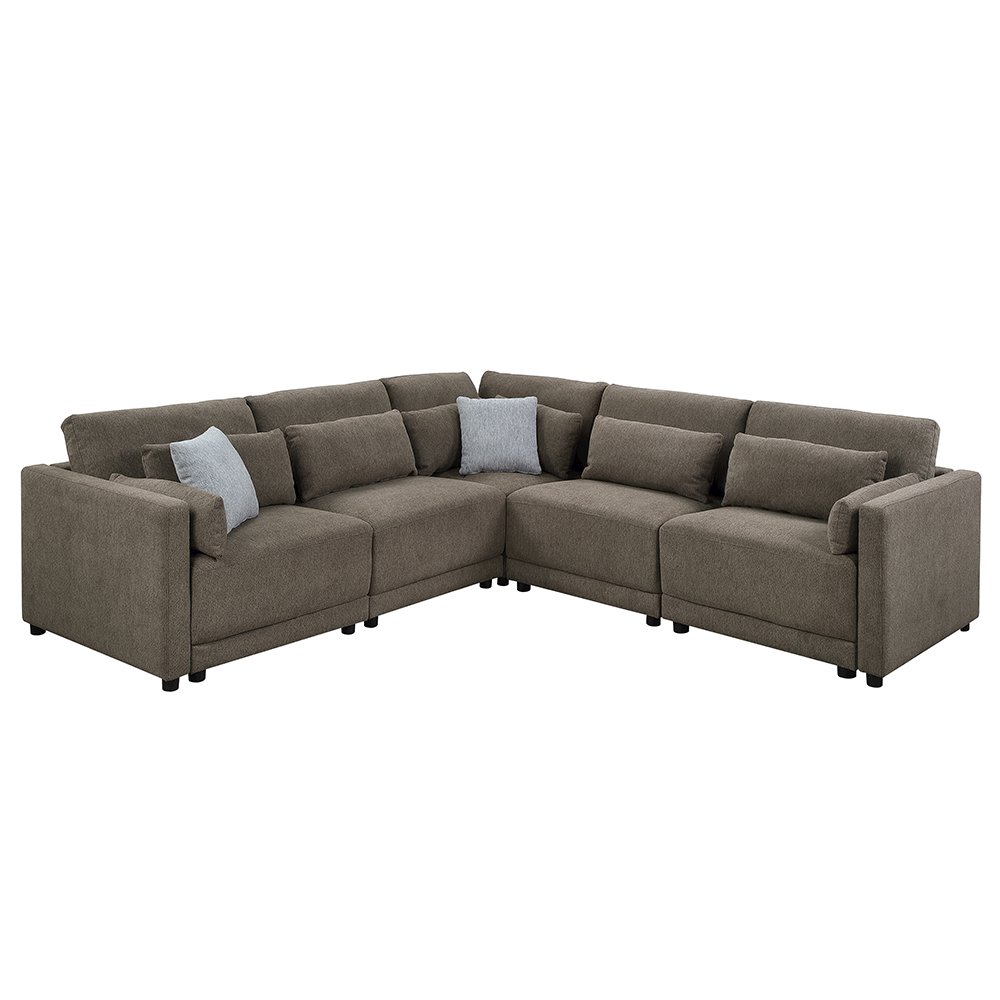Rylie Modular - Wedge w/3 Pillows Brown Linen. Picture 5