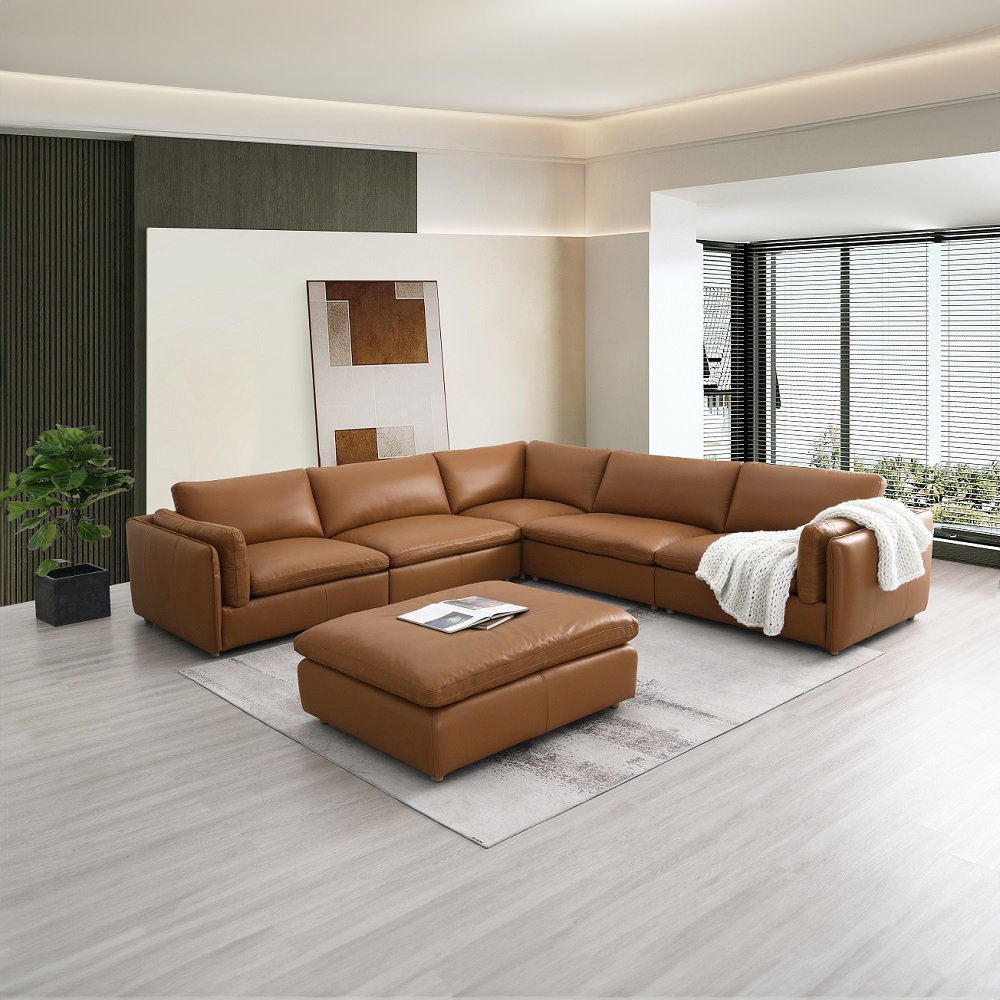 Brighton Modular  - Armless Chair Brown Top Grain Leather. Picture 8