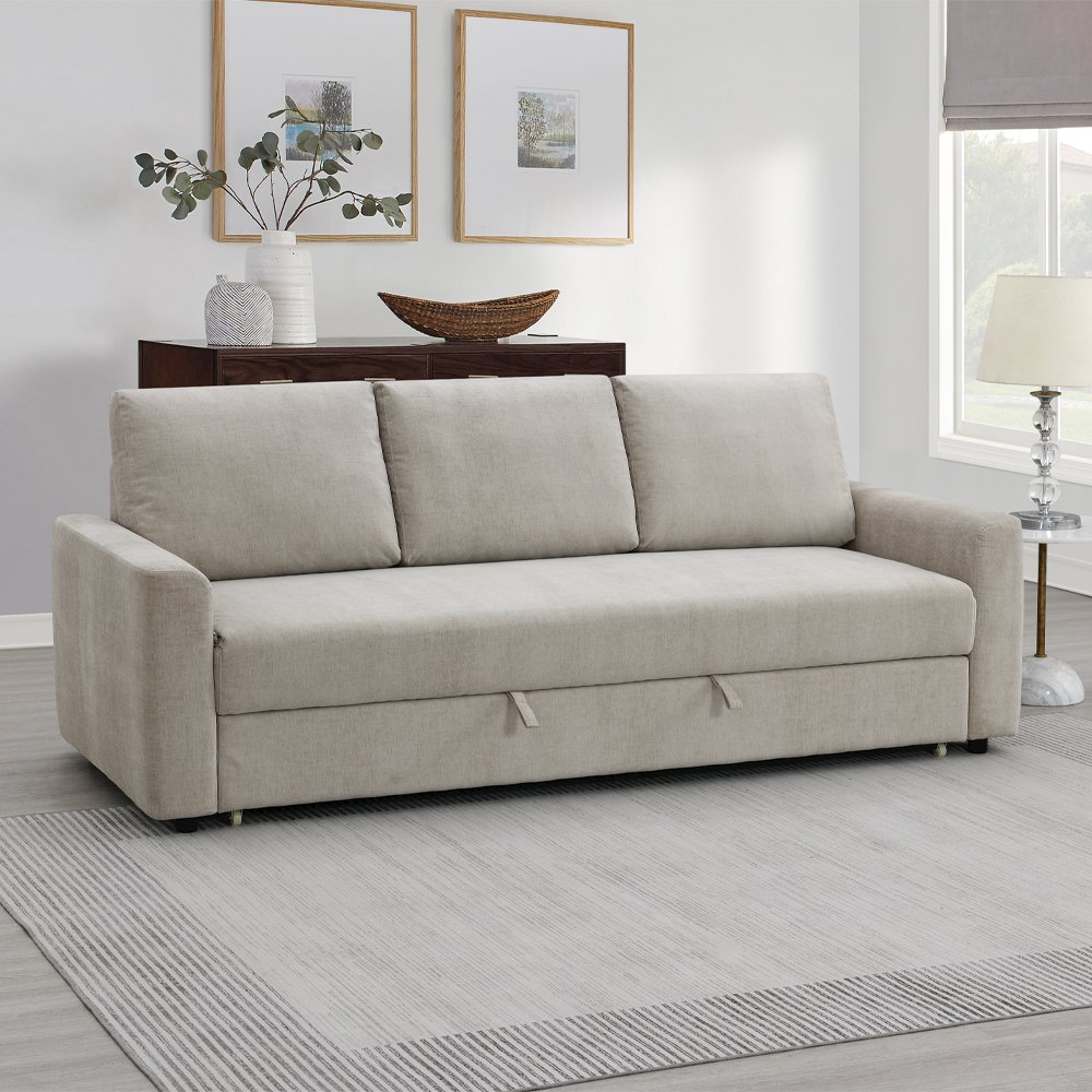 Leira Sofa w/Sleeper Beige Linen. Picture 1
