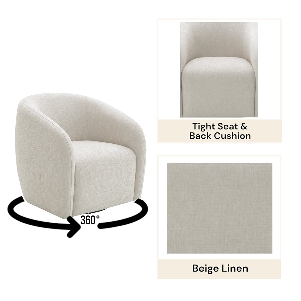Etienne Chair w/Swivel Beige Linen. Picture 6