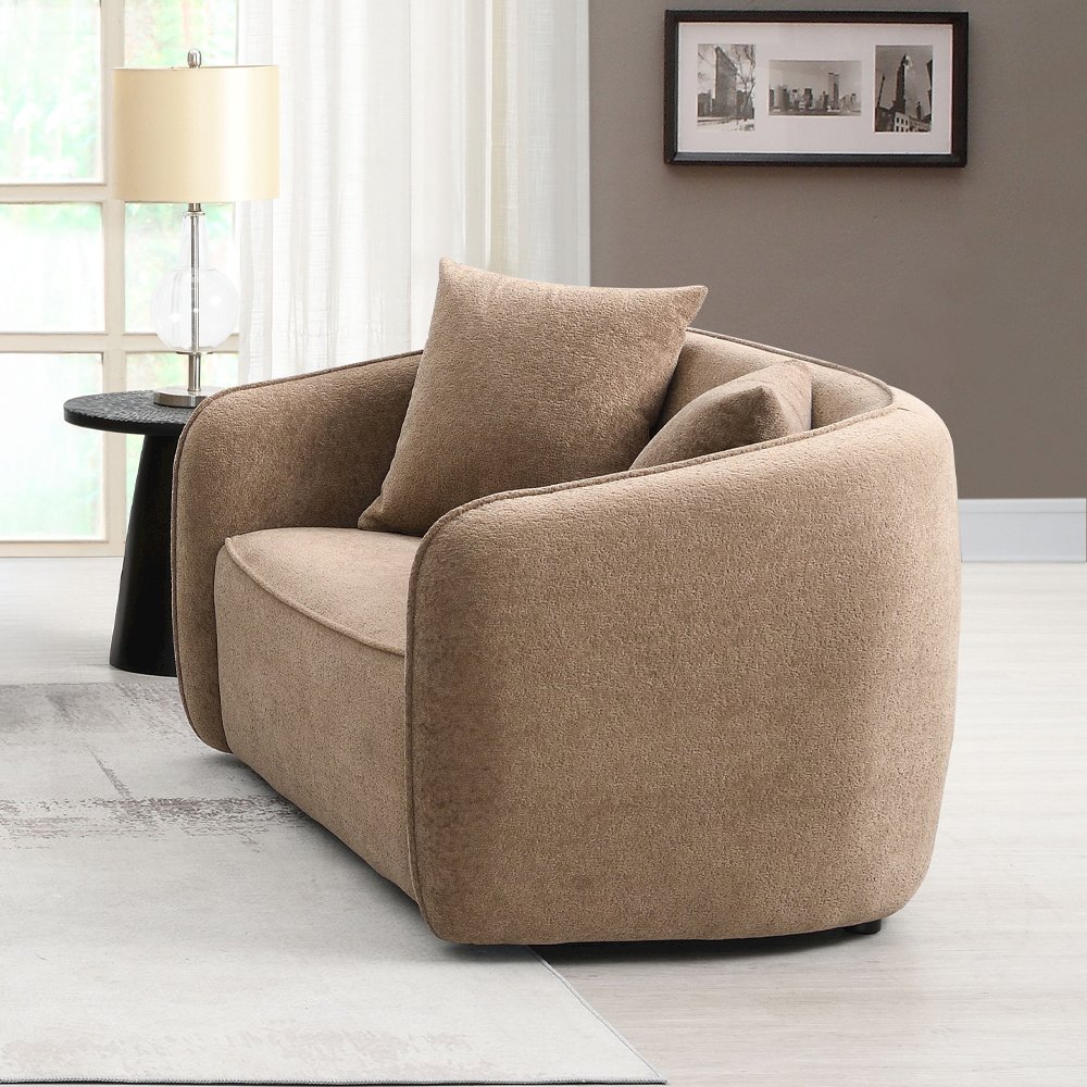 Keith Loveseat w/2 Pillows Brown Chenille. Picture 1
