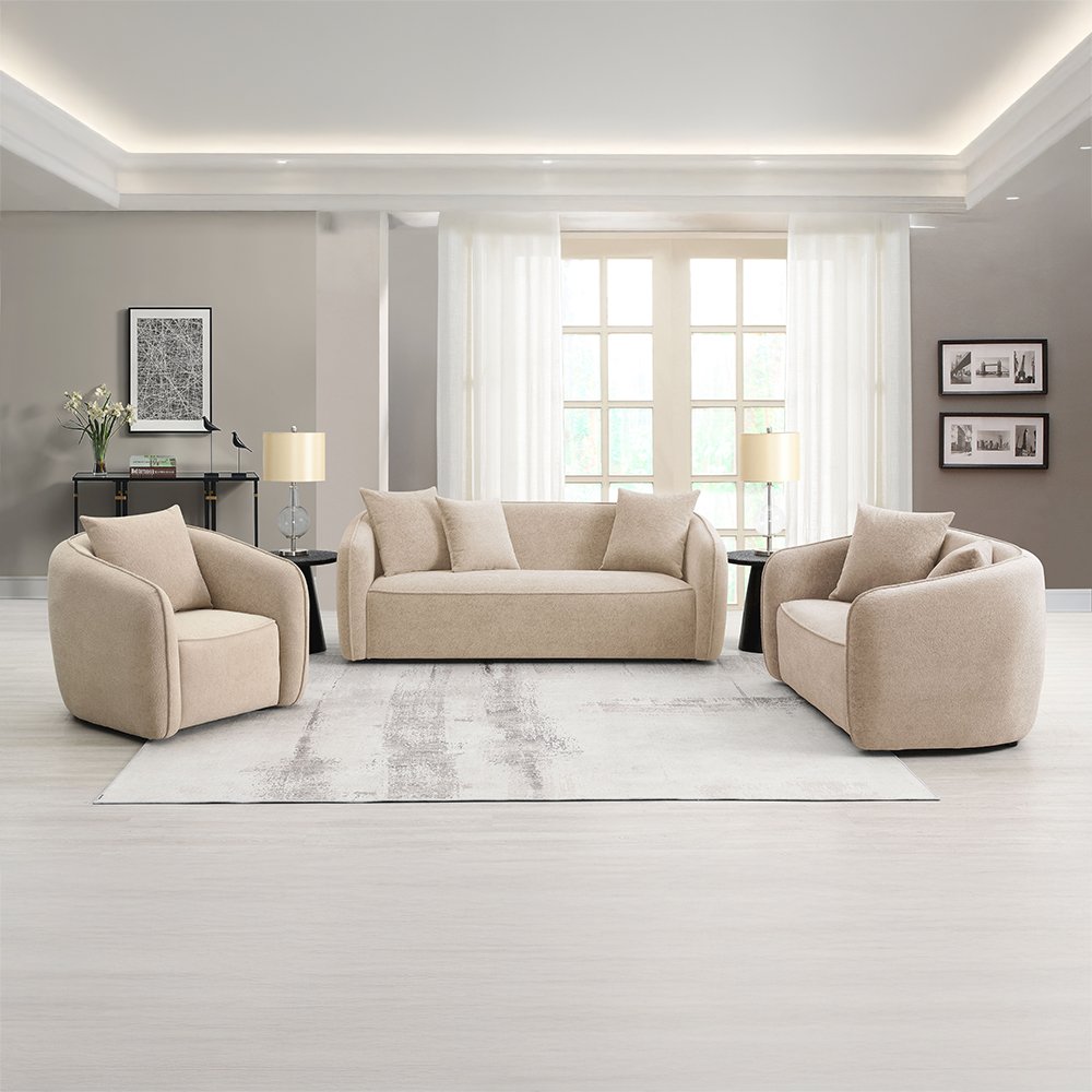 Keith Sofa w/3 Pillows Beige Chenille. Picture 8