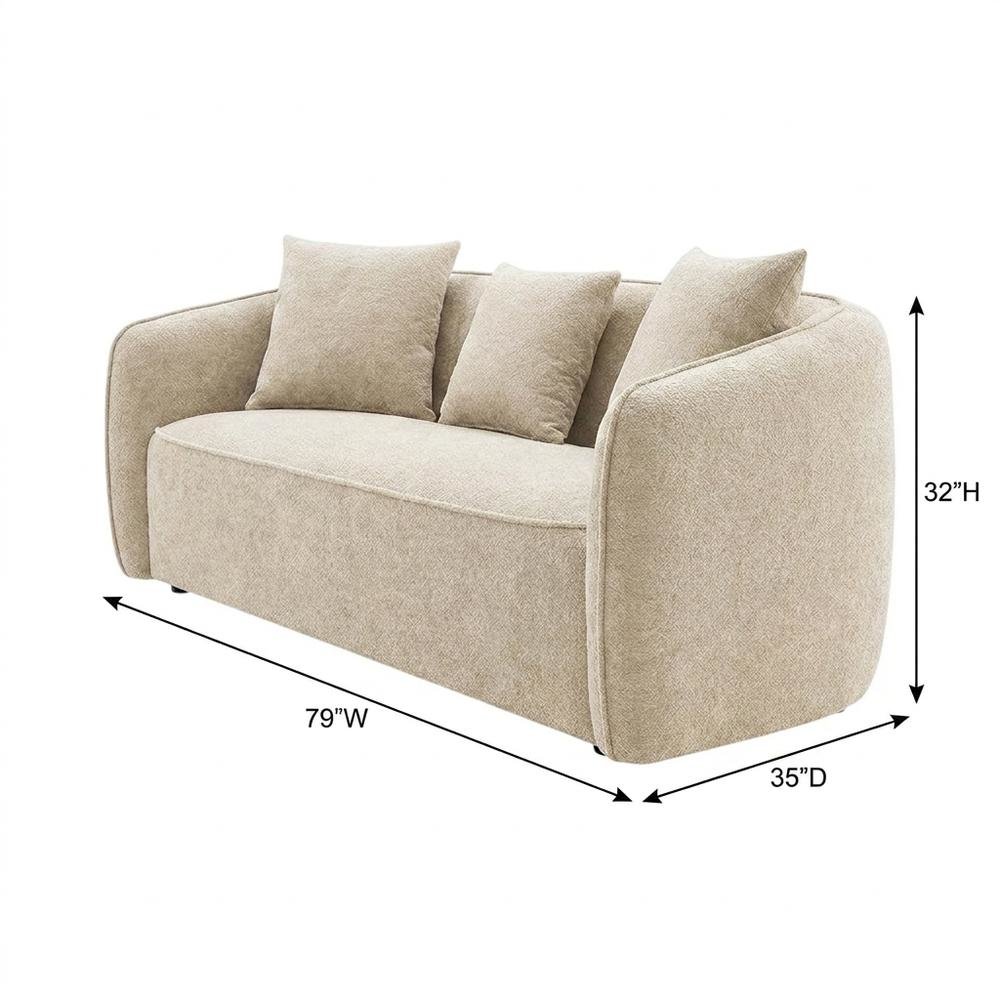 Chenille-Upholstered Contemporary Sofa with Accent Pillows, Beige. Picture 5